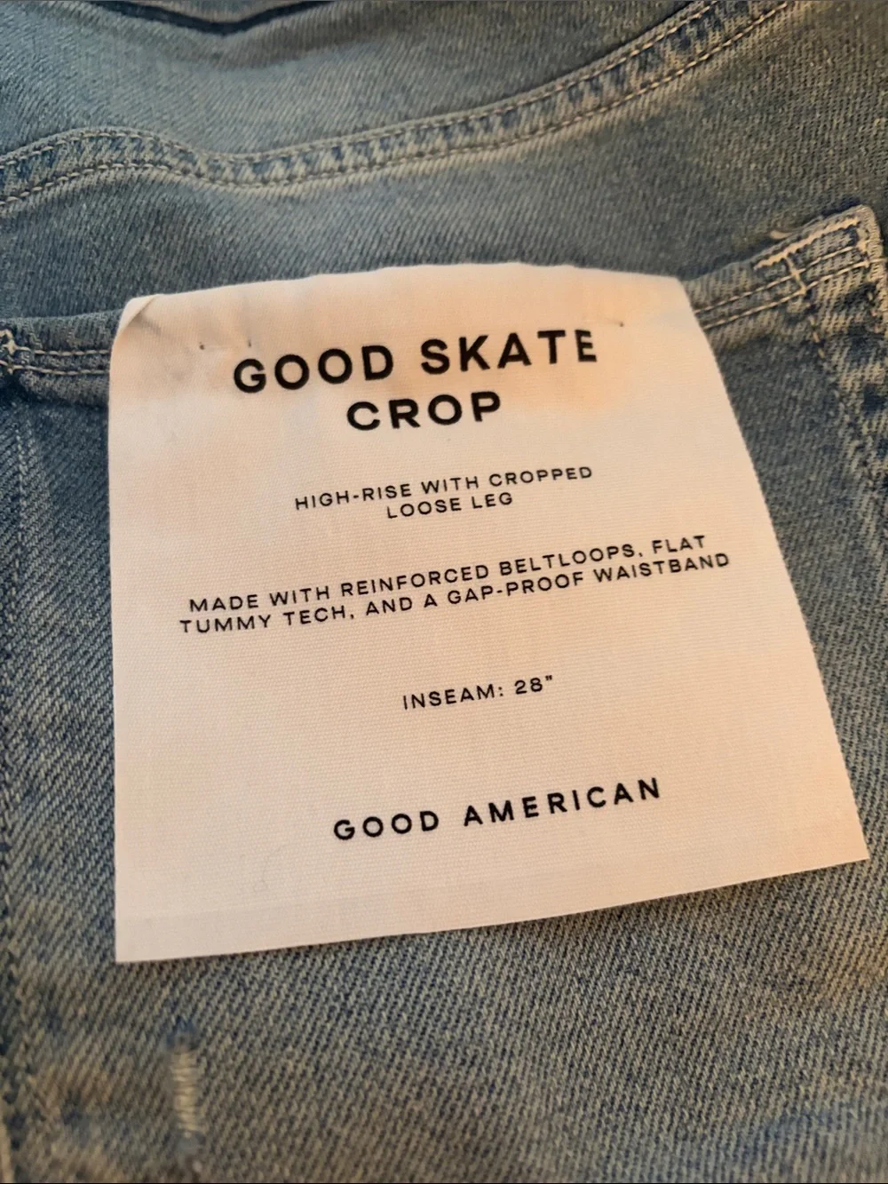 Good American Light Blue Good Skate Crop Jeans Label Detail - Picture 2 of 6